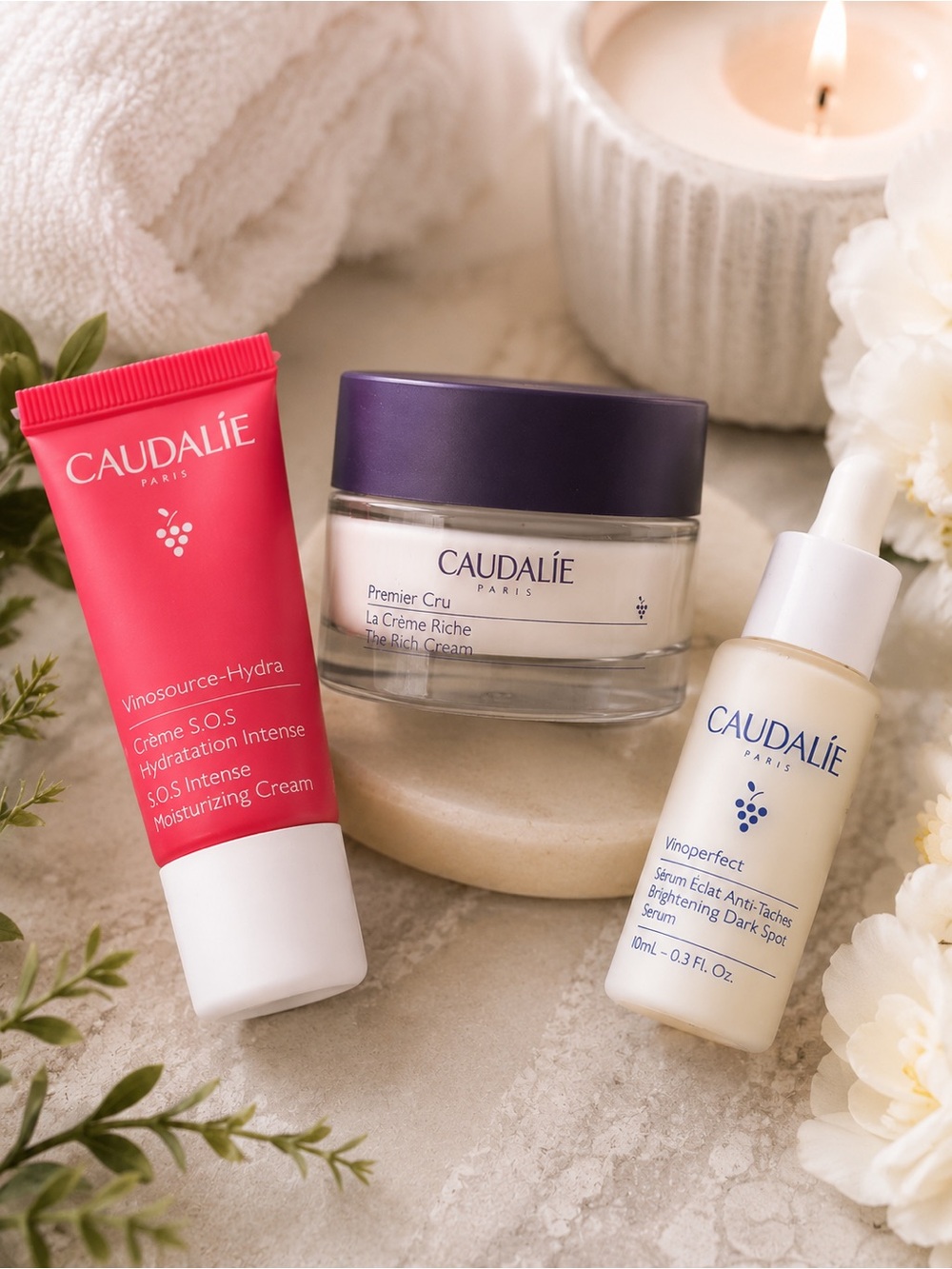 Caudalie Skincare Bundle Premier Cru, Vinoperfect + Vinosource-Hydra Travel Size